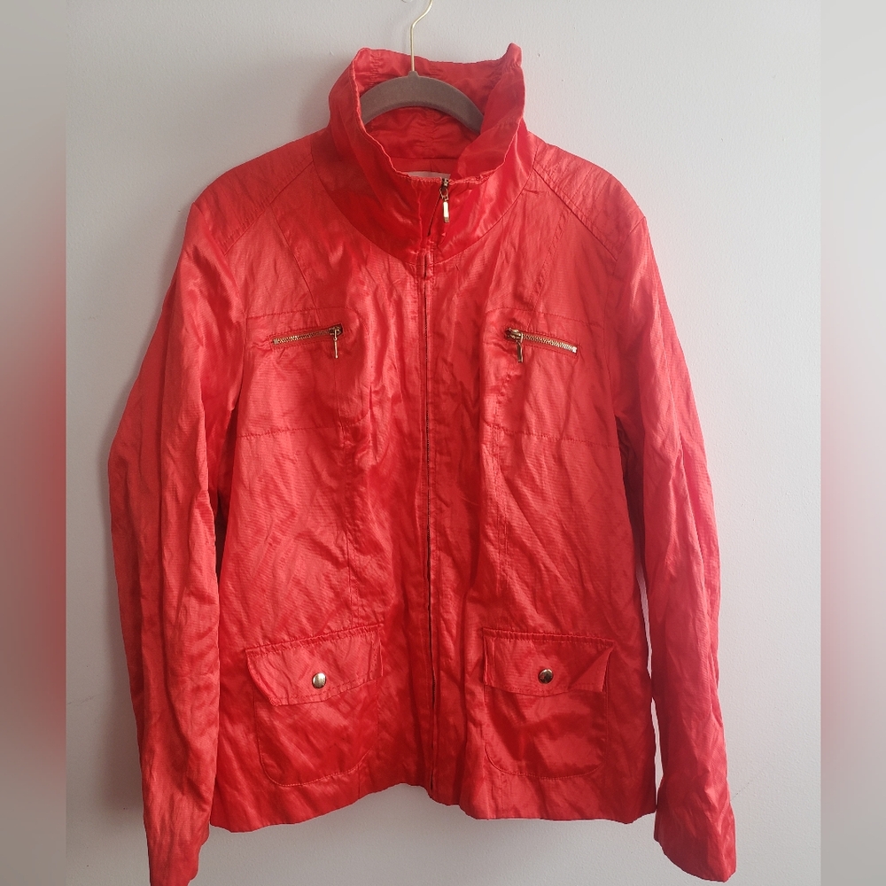 Laura Ashley Women's Lightweight Orange Red Zip Front Jacket~ Size Large